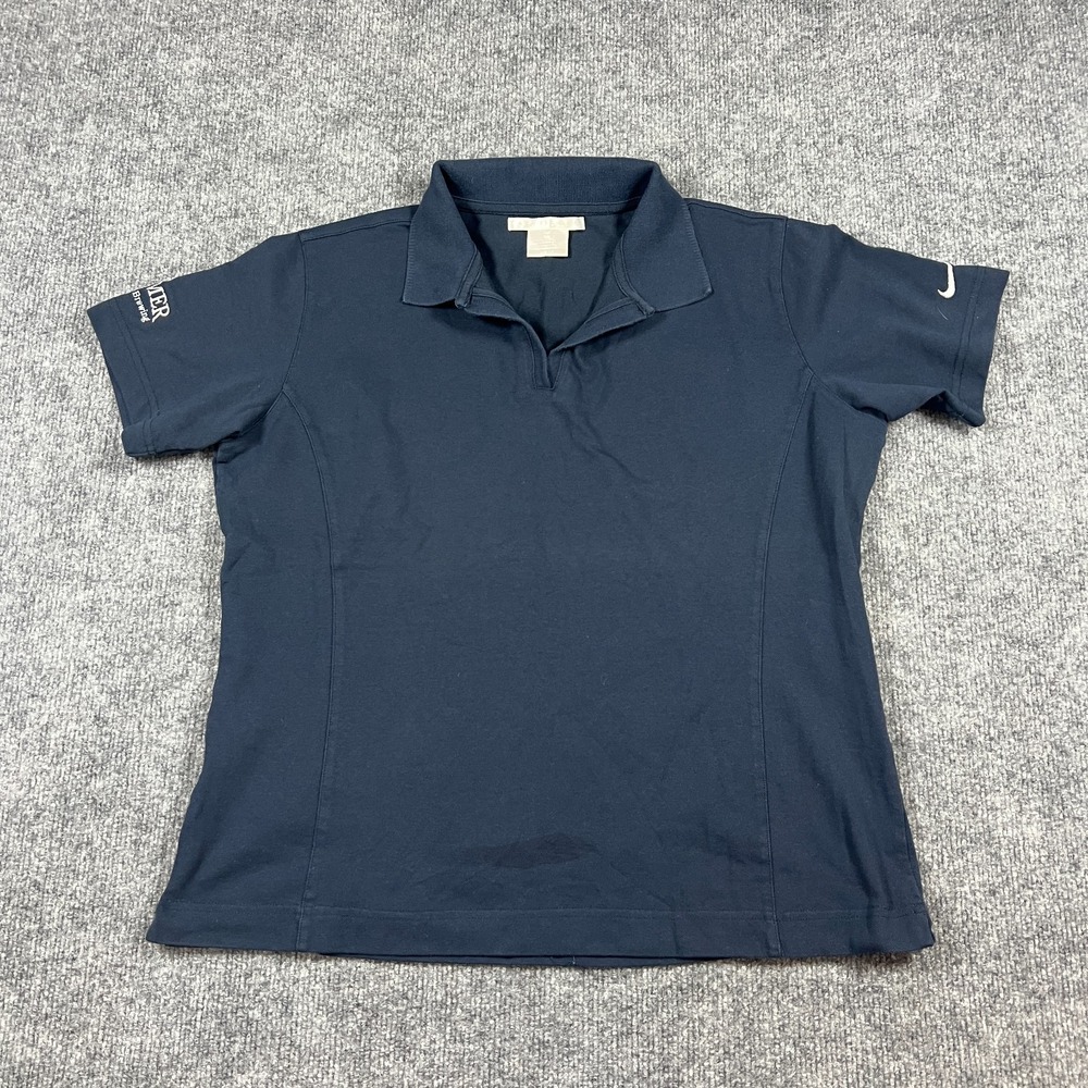 Nike Golf Polo Shirt Womens Large Navy Blue Cotton Stretch Dri Fit Performance